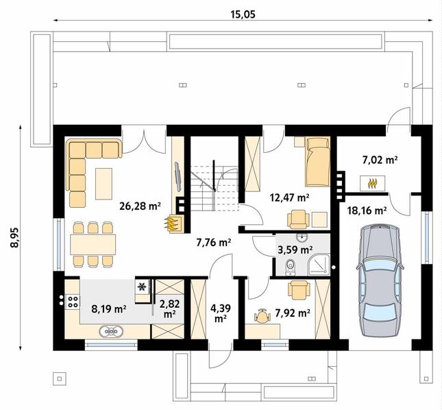 Rzut parteru POW. 98,6 m²