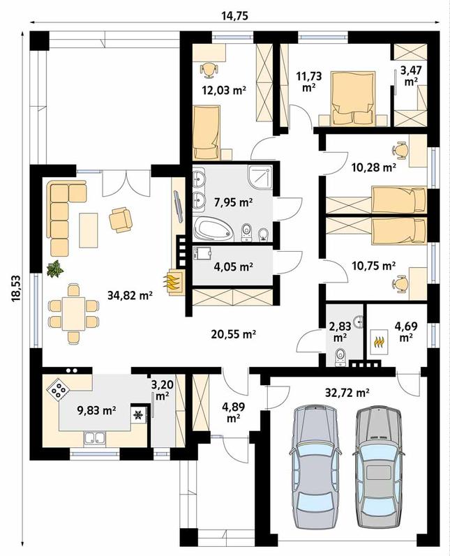 Rzut parteru POW. 173,8 m²