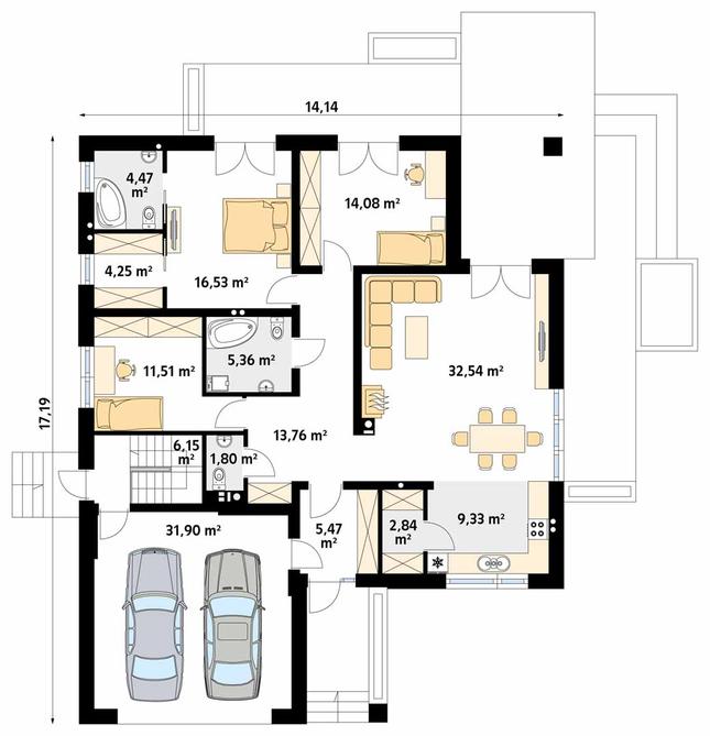 Rzut parteru POW. 160,0 m²