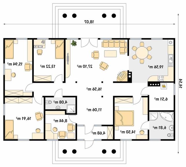 Rzut parteru lustro POW. 165,4 m²