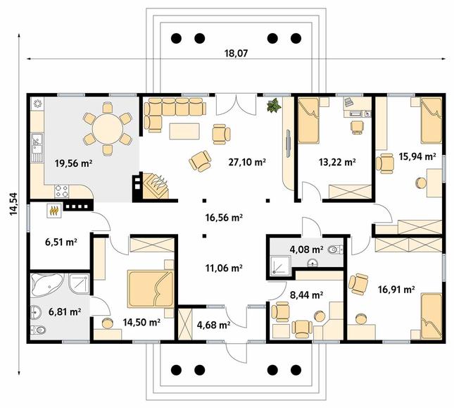 Rzut parteru POW. 165,4 m²
