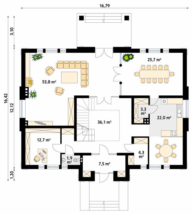 Rzut parteru POW. 167,3 m²
