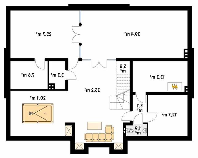 Rzut piwnicy lustro POW. 168,0 m²