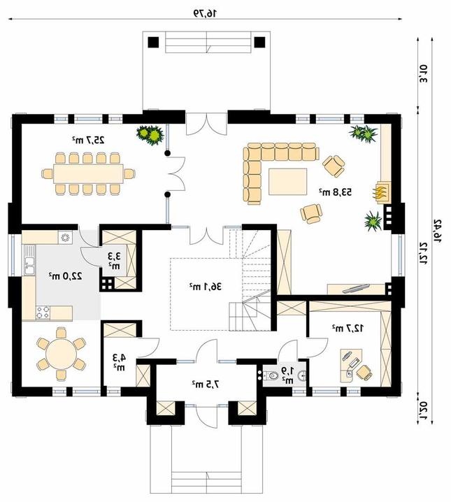 Rzut parteru lustro POW. 167,3 m²