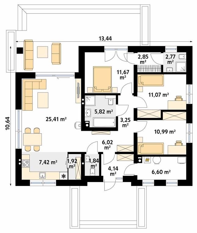 Rzut parteru POW. 101,8 m²