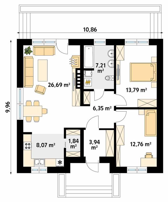 Rzut parteru POW. 80,6 m²