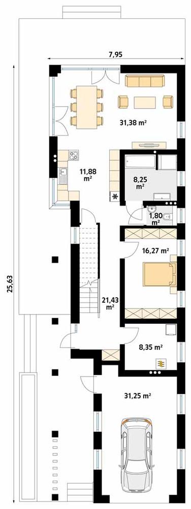 Rzut parteru POW. 130,6 m²