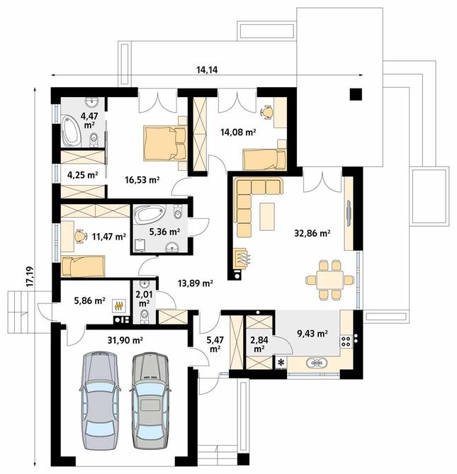 Rzut parteru POW. 160,4 m²