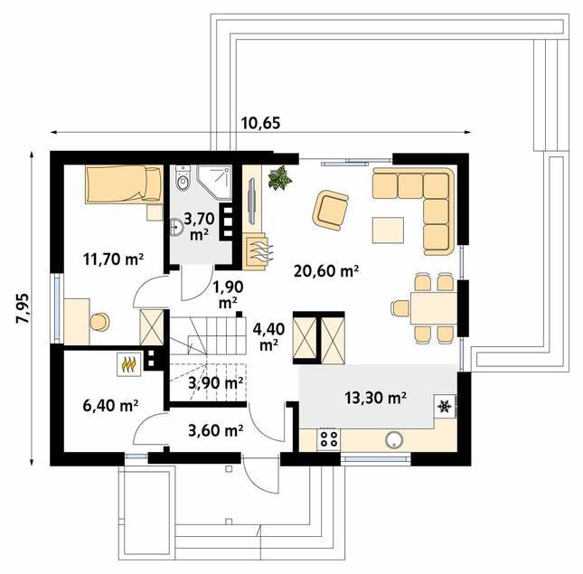 Rzut parteru POW. 69,6 m²