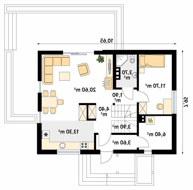 Rzut parteru lustro POW. 69,6 m²