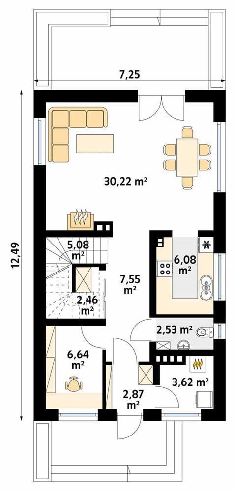 Rzut parteru POW. 67,1 m²