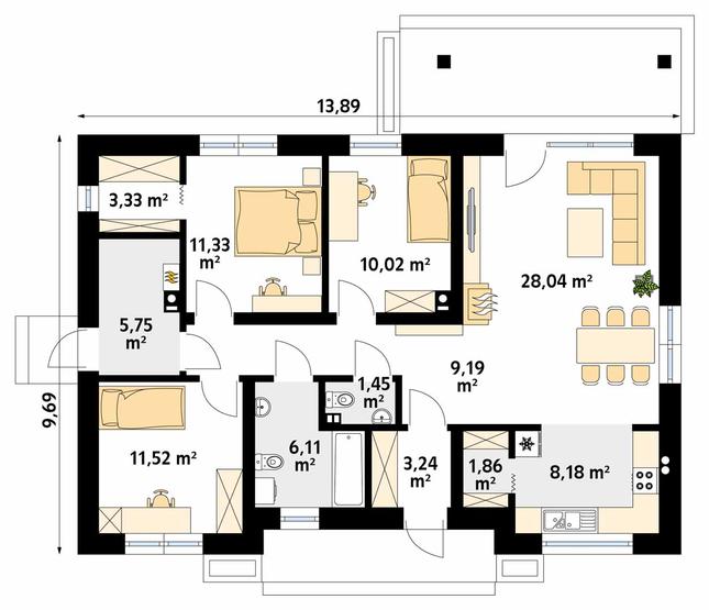 Rzut parteru POW. 100,0 m²