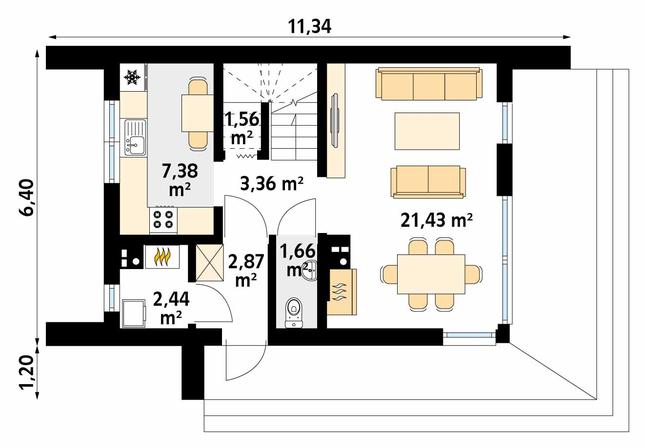 Rzut parteru POW. 40,7 m²