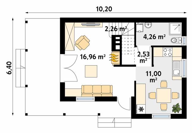 Rzut parteru POW. 37,0 m²