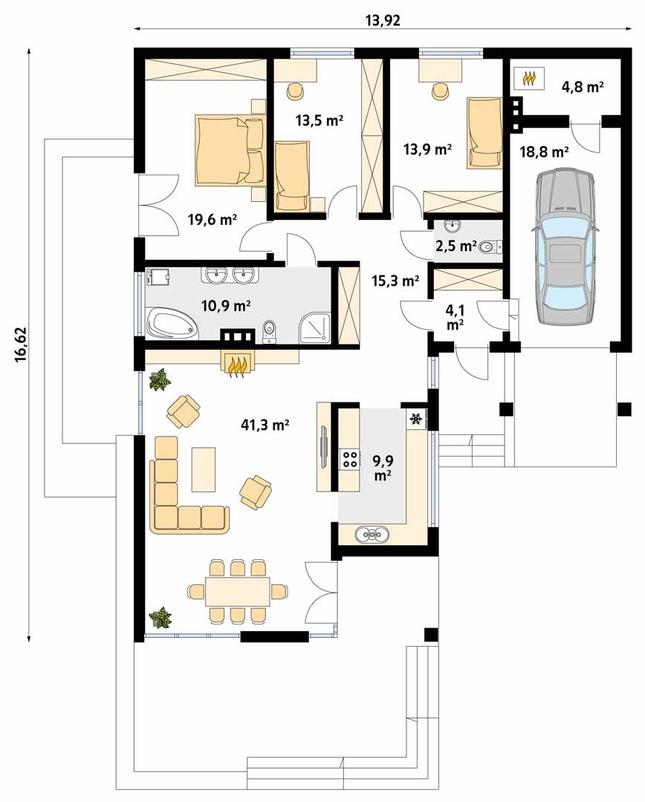 Rzut parteru POW. 154,3 m²