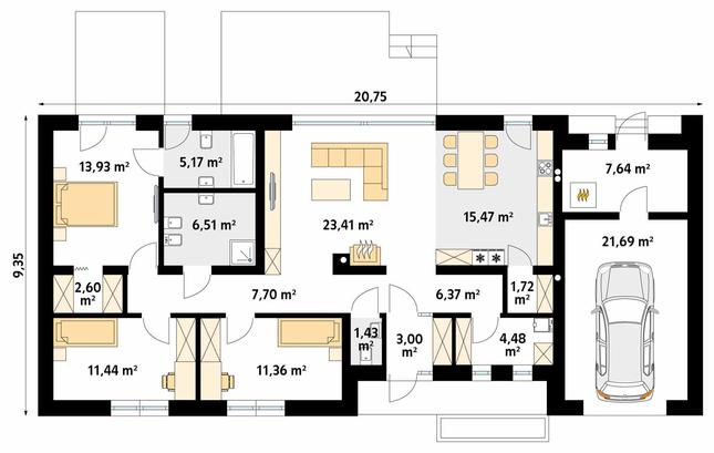 Rzut parteru POW. 143,9 m²