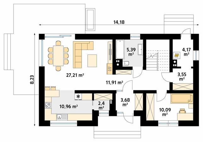 Rzut parteru POW. 79,4 m²
