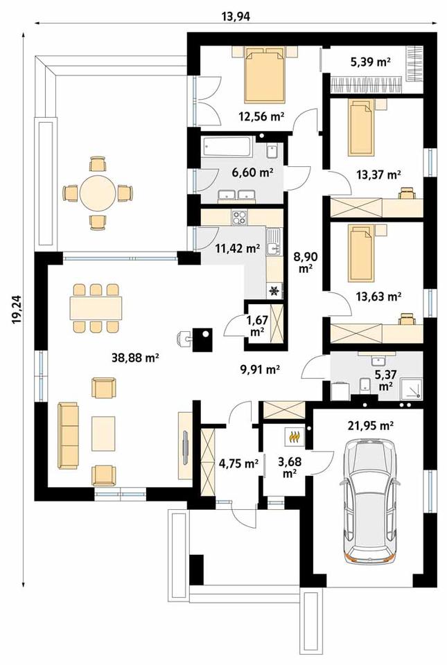 Rzut parteru POW. 158,1 m²