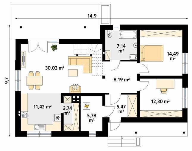 Rzut parteru POW. 98,6 m²