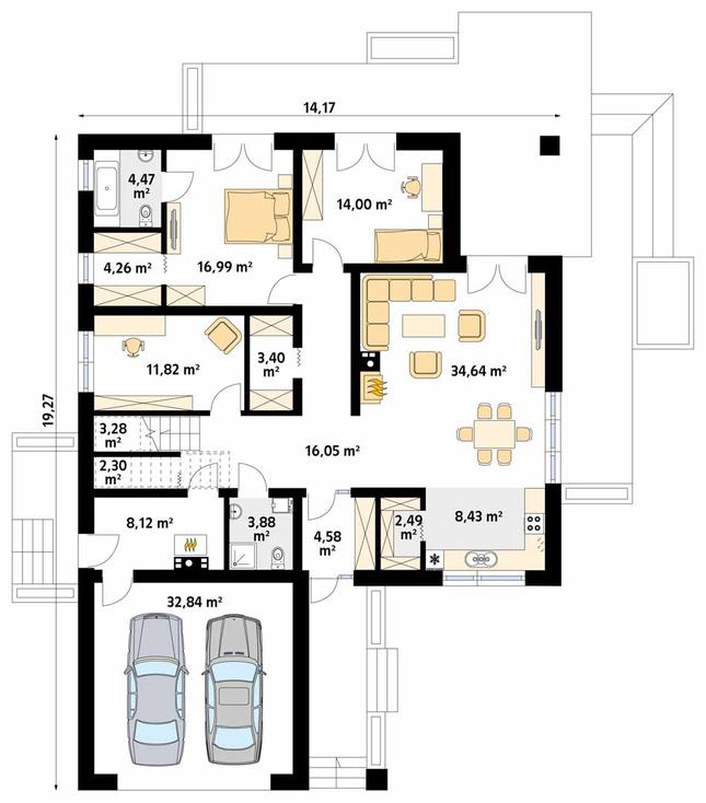 Rzut parteru POW. 171,6 m²