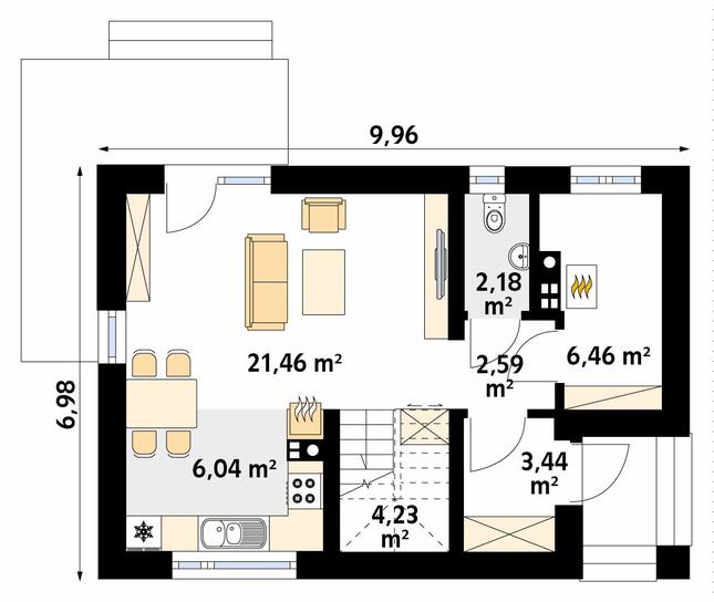 Rzut parteru POW. 46,4 m²