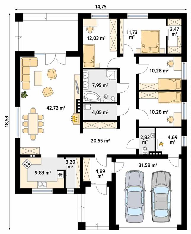 Rzut parteru POW. 180,1 m²