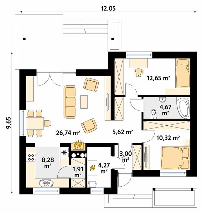 Rzut parteru POW. 77,5 m²