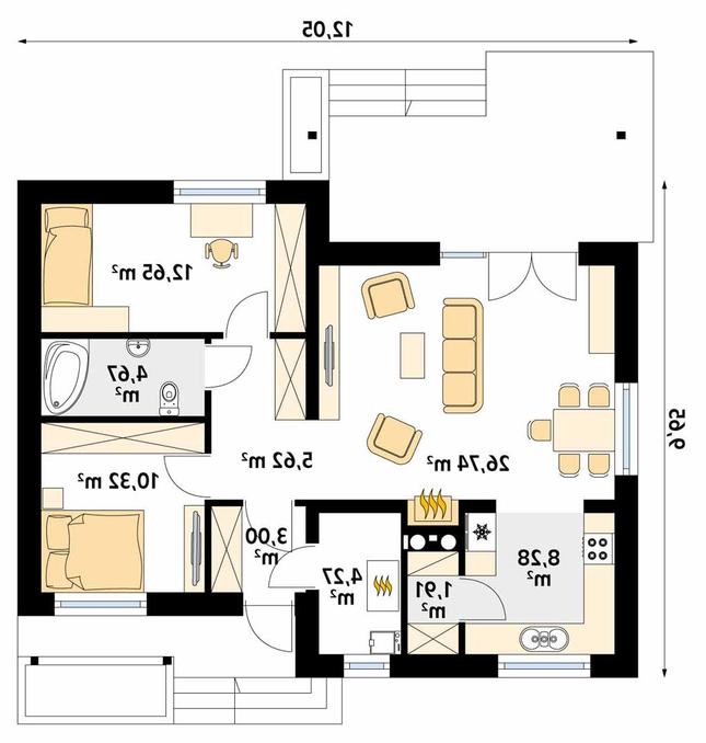 Rzut parteru lustro POW. 77,5 m²