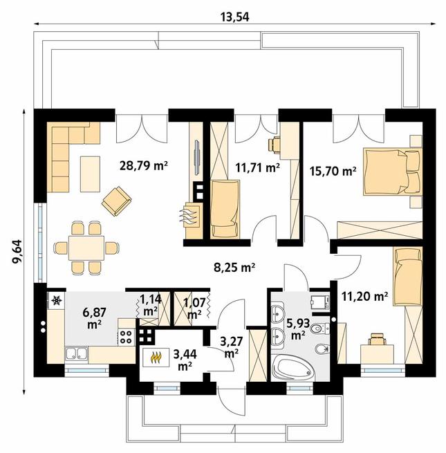 Rzut parteru POW. 97,4 m²