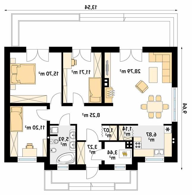 Rzut parteru lustro POW. 97,4 m²
