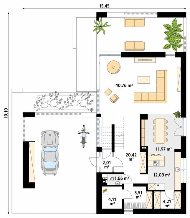 Rzut parteru POW. 102,7 m²