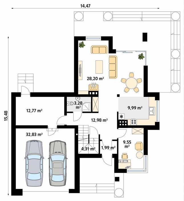 Rzut parteru POW. 115,9 m²
