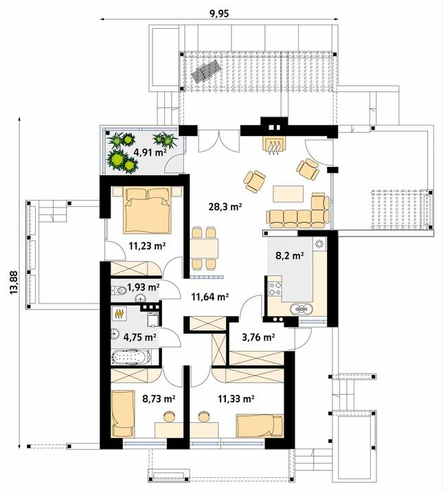 Rzut parteru POW. 94,8 m²