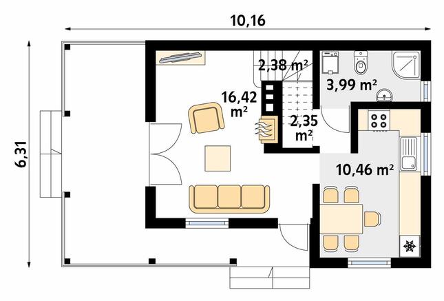 Rzut parteru POW. 35,6 m²
