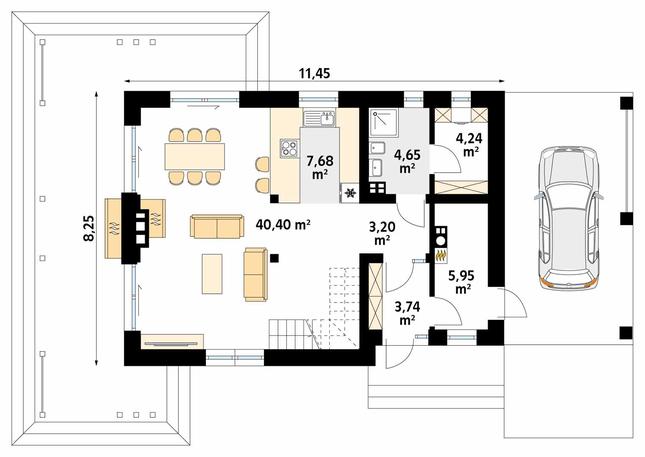 Rzut parteru POW. 69,9 m²