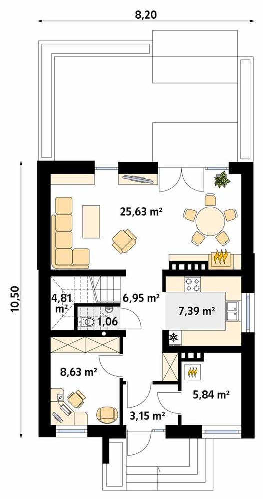 Rzut parteru POW. 63,5 m²