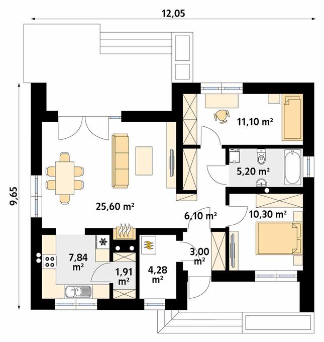 Rzut parteru POW. 75,3 m²