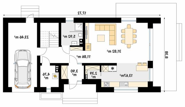 Rzut parteru lustro POW. 97,8 m²