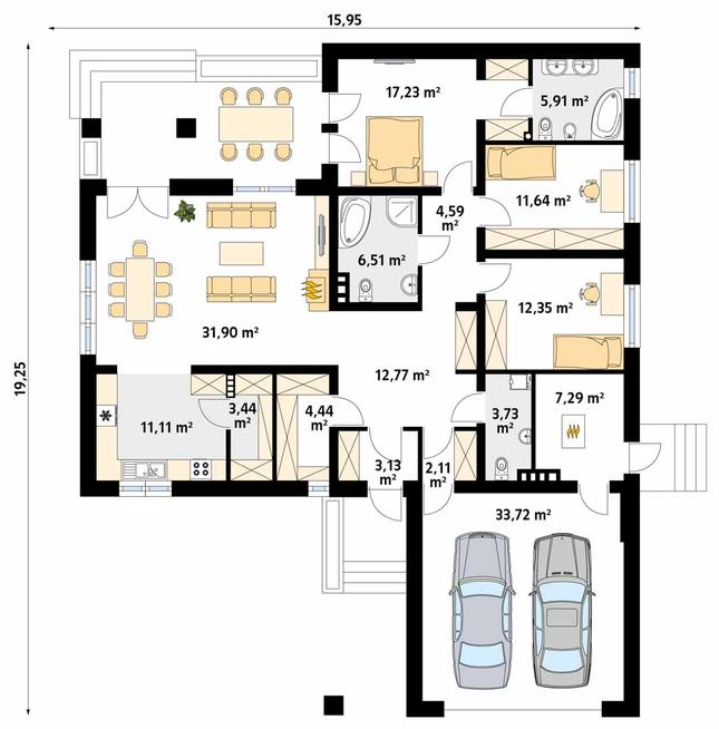 Rzut parteru POW. 171,9 m²