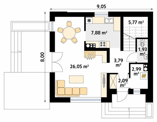 Rzut parteru POW. 50,5 m²