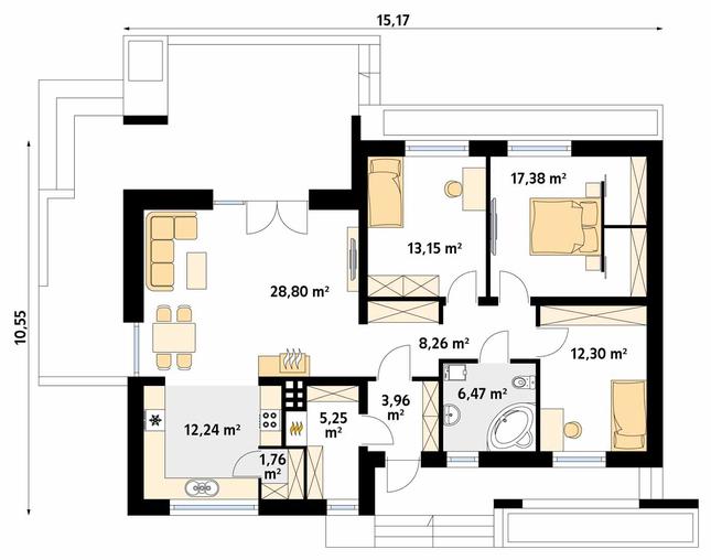 Rzut parteru POW. 109,6 m²