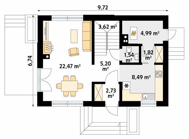 Rzut parteru POW. 50,9 m²