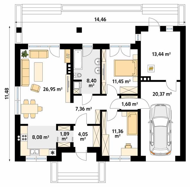 Rzut parteru POW. 115,0 m²