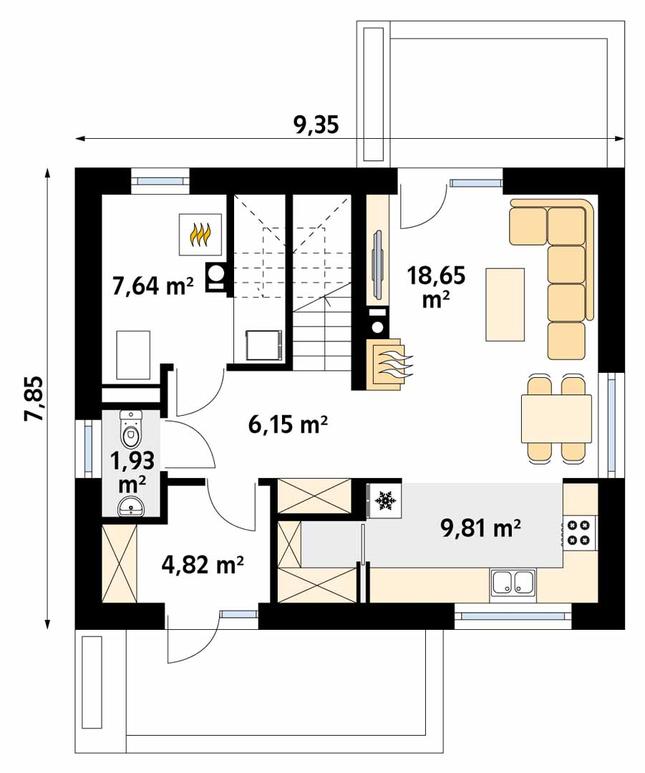 Rzut parteru POW. 49,0 m²