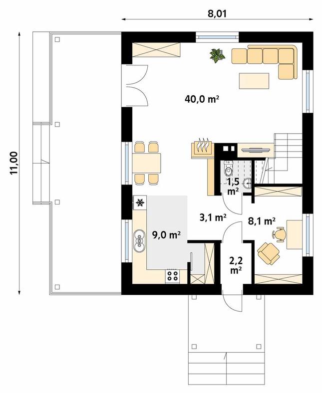 Rzut parteru POW. 65,6 m²