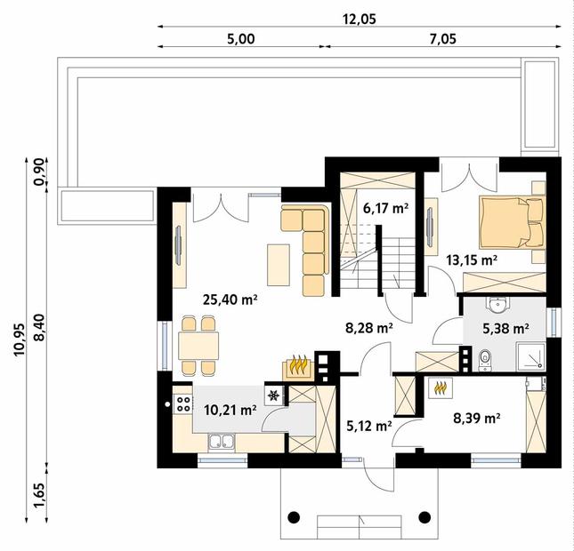 Rzut parteru POW. 82,1 m²