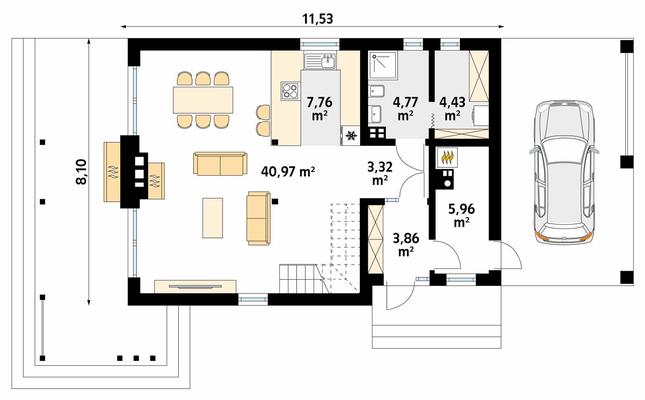 Rzut parteru POW. 71,1 m²