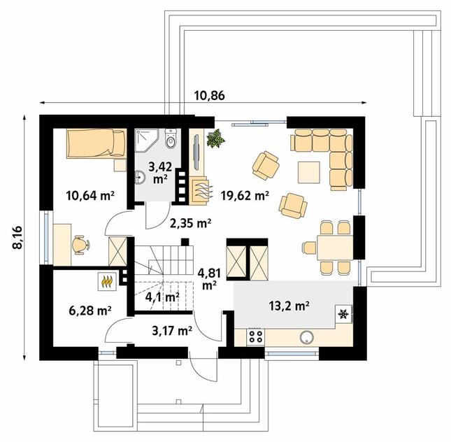 Rzut parteru POW. 67,6 m²
