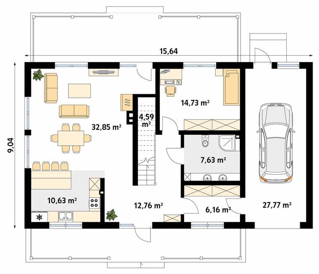 Rzut parteru POW. 117,1 m²