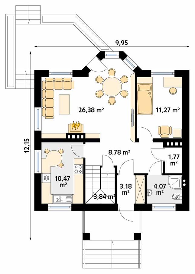 Rzut parteru POW. 69,8 m²